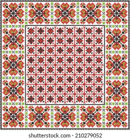 Ukrainian ornament with red and black elements on the white background