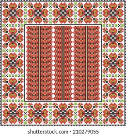 Ukrainian ornament with red and black elements on the white background