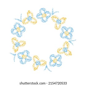 Ukrainian patriotic floral wreath drawing with crayon