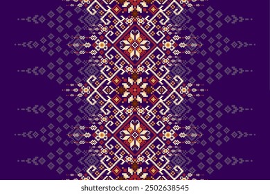 Ukrainian pattern.Slavic ornament pattern.geometric ethnic oriental pattern on purple background vector illustration.Aztec style,abstract background.design for texture,fabric,clothing,decoration,saree