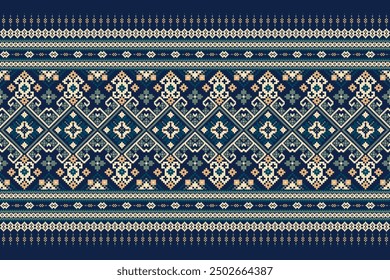 Ukrainisches Muster.Slawisches Ornament-Muster.geometrisches ethnisch-orientalisches Muster auf marineblauem Hintergrund, Vektorgrafik.Aztekischer Stil,abstrakter Hintergrund.Design für Textur,Stoff,Kleidung,Dekoration.