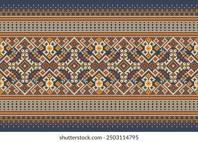 Ukrainian pattern.Slavic ornament pattern.geometric ethnic oriental pattern on blue background vector illustration.Aztec style,abstract background.design for texture,fabric,clothing,decoration,print.