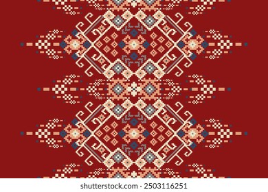 Ukrainisches Muster.Slawisches Ornament-Muster.geometrisches ethnisch-orientalisches Muster auf rotem Hintergrund, Vektorgrafik.Aztekischer Stil,abstrakter Hintergrund.Design für Textur,Stoff,Kleidung,Dekoration,Druck.