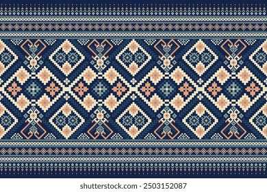 Ukrainian pattern.Slavic ornament pattern.geometric ethnic oriental pattern on navy blue background vector illustration.Aztec style,abstract background.design for texture,fabric,clothing,decoration.
