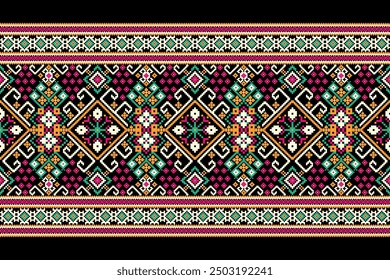Ukrainian pattern.Slavic ornament pattern.geometric ethnic oriental pattern on black background vector illustration.Aztec style,abstract background.design for texture,fabric,clothing,decoration,print