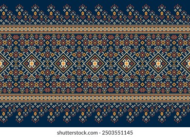 Ukrainian pattern.Slavic ornament pattern.geometric ethnic oriental pattern on navy blue background vector illustration.Aztec style,abstract background.design for texture,fabric,clothing,decoration.