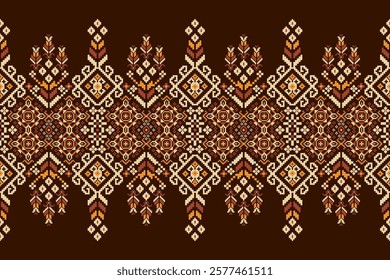 Ukrainian pattern.Slavic ornament pattern.geometric ethnic oriental pattern on brown background vector illustration.Aztec style,abstract background.design for texture,fabric,clothing,decoration,sarong