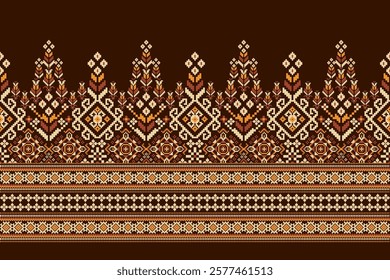 Ukrainian pattern.Slavic ornament pattern.geometric ethnic oriental pattern on brown background vector illustration.Aztec style,abstract background.design for texture,fabric,clothing,decoration,sarong