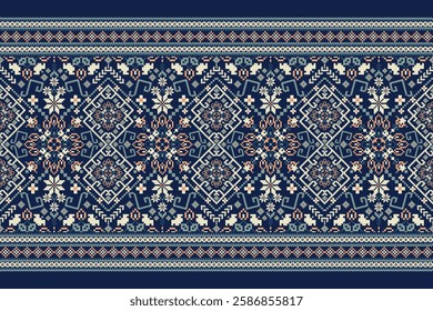 Ukrainian pattern.Slavic ornament pattern.geometric ethnic oriental pattern on navy blue background vector illustration.Aztec style,abstract background.design for texture,fabric,clothing,decoration.