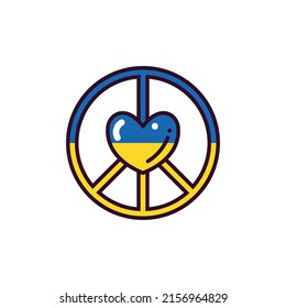 Ukrainian peace symbol with heart - stay with Ukraine. Pacific in ukrainian flag colors. Vector illustration