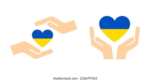 Ukrainian peace wish heart symbol and palm vector illustration