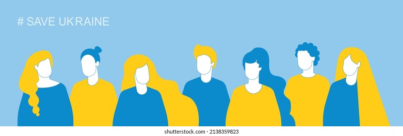  Ukrainian people. Ukrainian characters. Volunteering in Ukraine. Ukrainian nation. For peace and freedom. horizontal banner with people in flat style. illustration group of people.