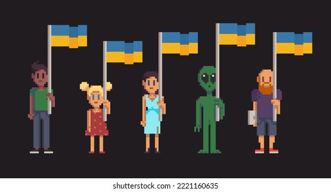 Ukrainian people with national flag