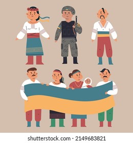 Personajes vectoriales de ucranianos aislados en el fondo.