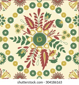 Ukrainian petrykivka seamless vector pattern 