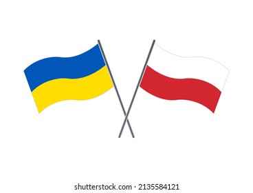 Ukrainische und polnische Flagge. Zusammenarbeit zwischen Polen und der Ukraine. Internationale Allianz. Symbol des Friedens und der Hilfe. Hör auf mit Krieg und Gewalt. Unterstützung für die Ukraine.