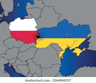 Ukrainian and Polish outline map flag crack between . abstract conflict of partnership, crisis between countries Poland and Ukraine