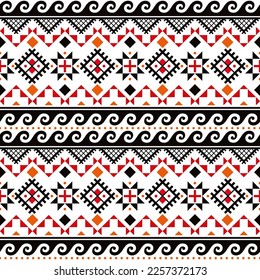 Ukrainian Pysanky vector seamless folk art pattern with waves and geometric motif - traditional Hutsul Easter eggs ornamental design. Traditionalcraft decorations from Hutsulshchyna in Ukraine