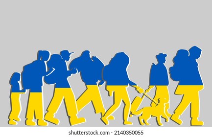 Ukrainian refugees. People are fleeing crisis and war in search of rights and freedom. Ukraine and Russia military conflict. Solidarity with Ukraine. 