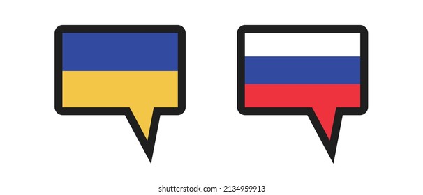 Ukrainische und russische Flaggen in Form eines Ballons.