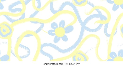 ukrainian seamless pattern with blue and yellow flowers, design and print
