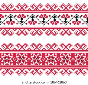 Ukrainian, Slavic, Belarusian red and grey traditional seamless folk embroidery pattern - Vyshyvanka