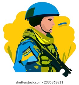 Ukrainian Soldier with Flag on the background