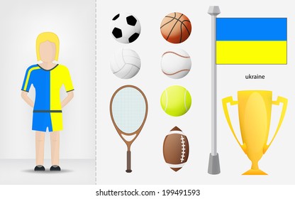 Ukrainian sportswoman with sport equipment collection vector illustrations