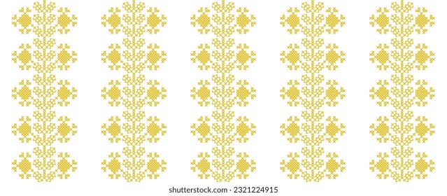 Ukrainian striped print. Vector stripes seamless pattern for textile, fabric, cloth. Traditional folk, ethnic ornament in yellow color. Pixel art, vyshyvanka, cross stitch.