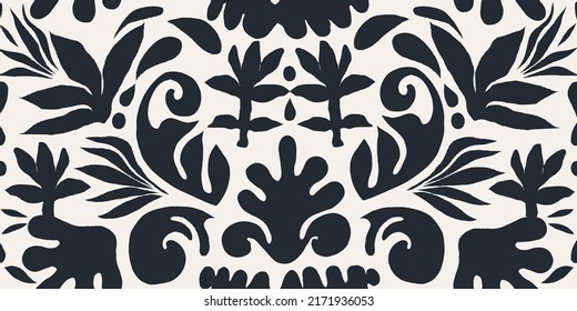 Ukrainian style ornament. Hand drawn black and white abstract organic shapes pattern. Collage contemporary floral print. Fashionable template for design. 