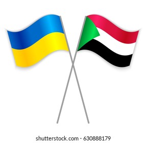 Ukrainian and Sudanese crossed flags. Ukraine combined with Sudan isolated on white. Language learning, international business or travel concept.