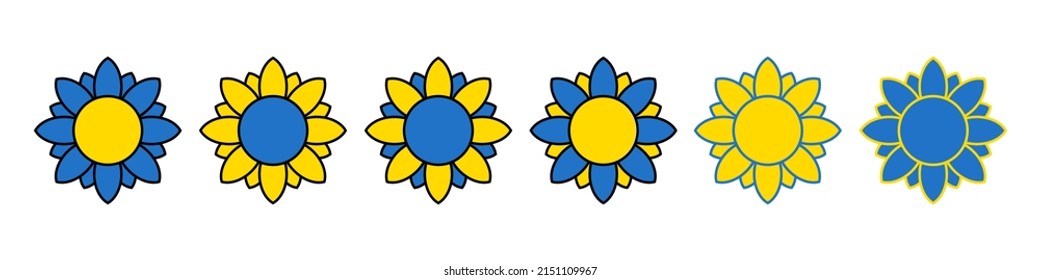 Ukrainian sunflower illustration. Ukrainian flower icon in yellow and blue colors isolated on white background. Vector EPS 10