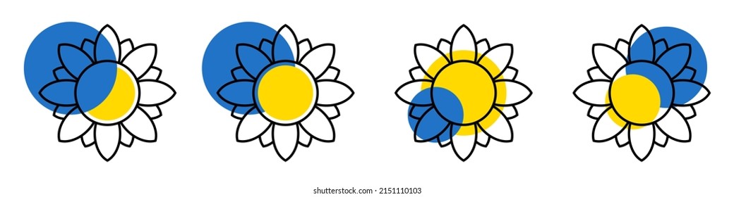 Ukrainian sunflower illustration. Ukrainian flower icon in yellow and blue colors isolated on white background. Vector EPS 10