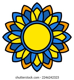 Ukrainian sunflower illustration. Ukrainian flower icon in yellow and blue colors isolated on white background. Vector EPS 10