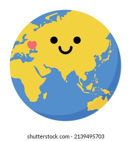 Ukrainian support: Yellow and blue Ukrainian colored smiling earth