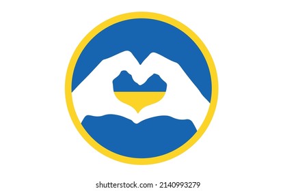 Ukrainian symbol. Hand gesture making heart symbol. Inside is a yellow-blue heart. Colors of the Ukrainian flag. Vector illustration. concept for Ukraine Independence Day, design, declaration of love.