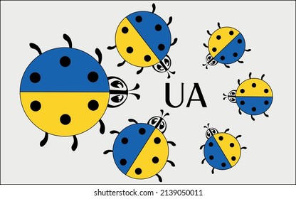Ukrainian symbols. Ladybug. Company sign. Ukrainian flag . cute illustration