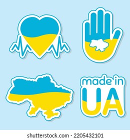 Ukrainian symbols set icons stickers stop war in ukraine 