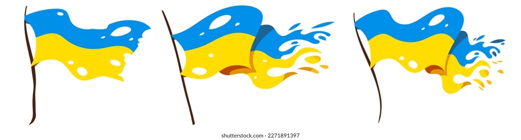 Ukrainian torn flag illustration. Vector isolated on white background.