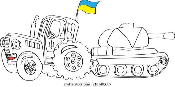 Un tractor ucraniano arrastra un tanque de trofeos de los ocupantes