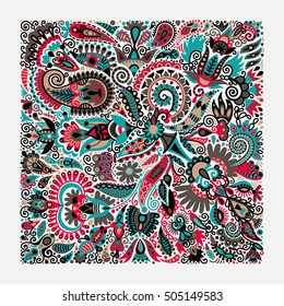 ukrainian traditional ethnic painting, floral pattern in ethno style, hand drawing vector illustration