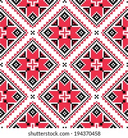 Ukrainian traditional folk knitted red embroidery pattern 