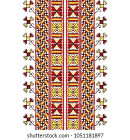 Ukrainian traditional hand embroidery on linen, isolated vector seamless pattern