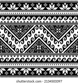 Patrón invariable del vector tradicional ucraniano con olas y formas geométricas y estrellas en blanco y negro, estilo de arte folclórico Hutsul Pisanky huevo de Pascua diseño repetitivo Hutsul Pisanky. Fondo abstracto retro 