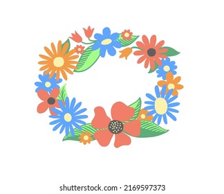 Ukrainian traditional women's headdress wreath of wild flowers, vector illustration