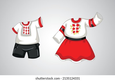 Ukrainian traditional women's and men's vyshyvanka, embroidery, isolated on background. National clothes of Ukraine.