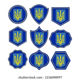 Ukrainian trident coat of arms emblem set flags for love Ukraine peace 