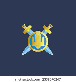 Ukrainian Trident Icon Logo National Golden Swords Shield Vector Design