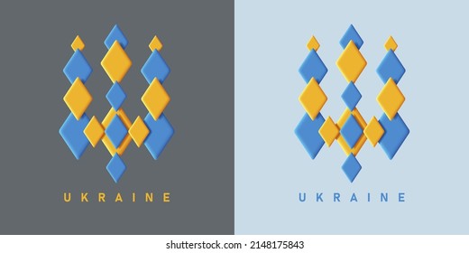 Ukrainisches stilisiertes Symbol, nationales. Emblem aus mehrfarbigen Diamanten in Blau- und Gelbtönen. Vektorgrafik