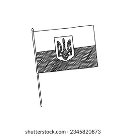 Ukrainian trident, symbol flag. Vector, black and white hand drawn flag.